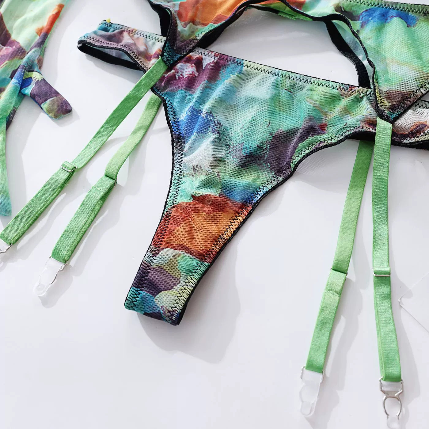 Army Green Mesh Floral 4-Piece Set