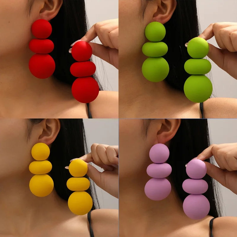 Round Steamed Bun Long Dangle Earrings