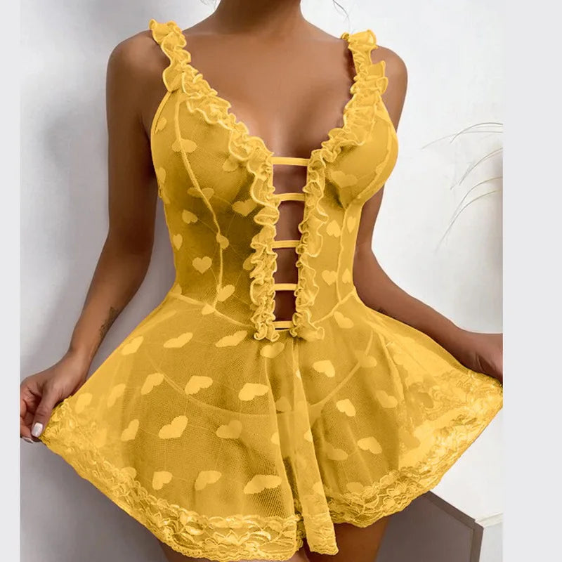 Deep V Neck Heart Underwear Set Nightgown