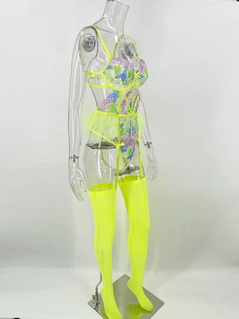 Fluorescent Green Corset Set
