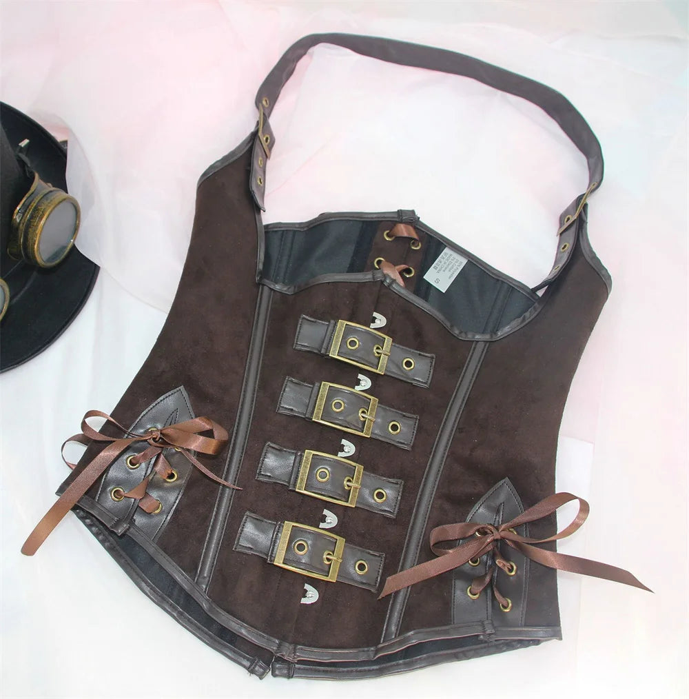 Brown Deer Skin Velvet Corset Top