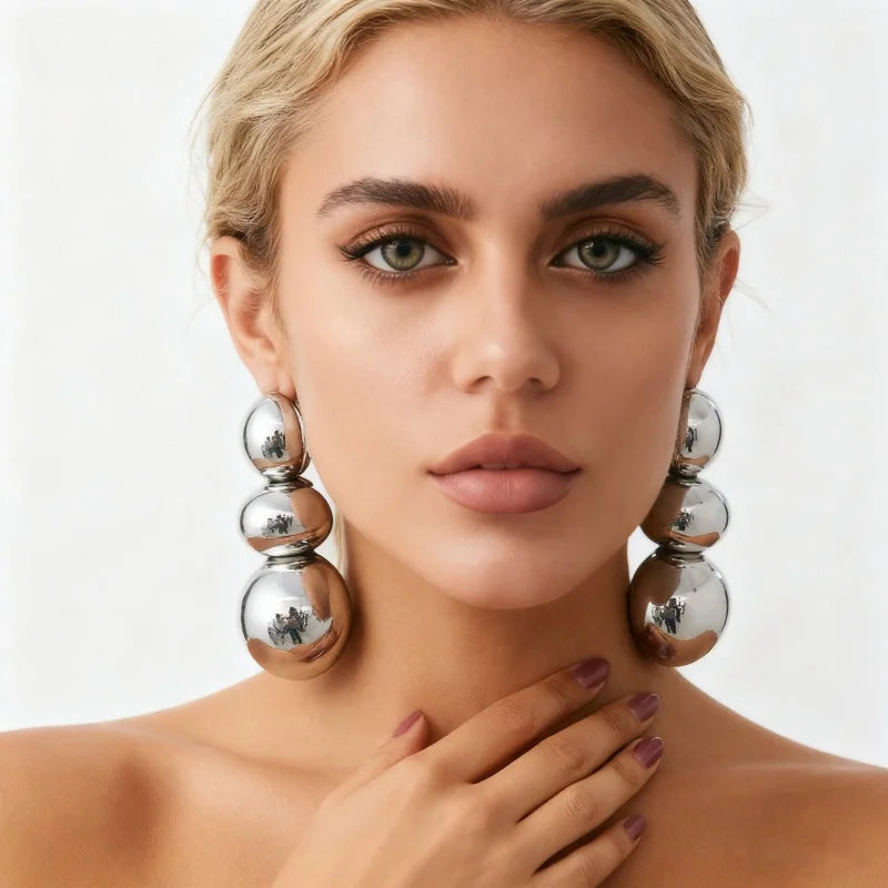 Round Steamed Bun Long Dangle Earrings