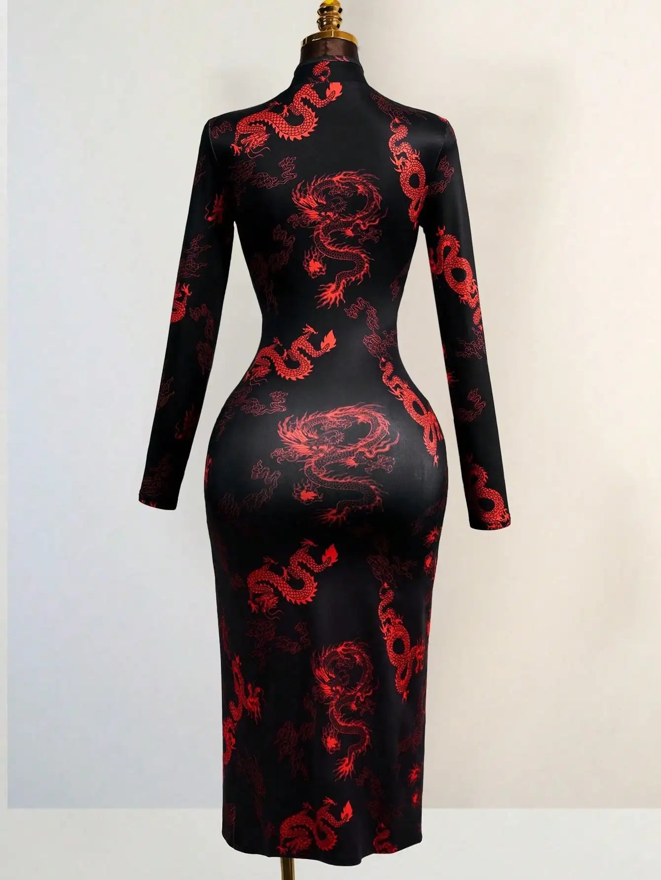 Sexy Dragon Print Dress with Hollow Front & High Slit