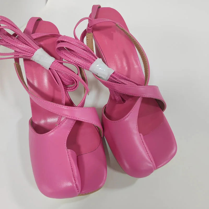 Summer spilt toe heel lace up slides