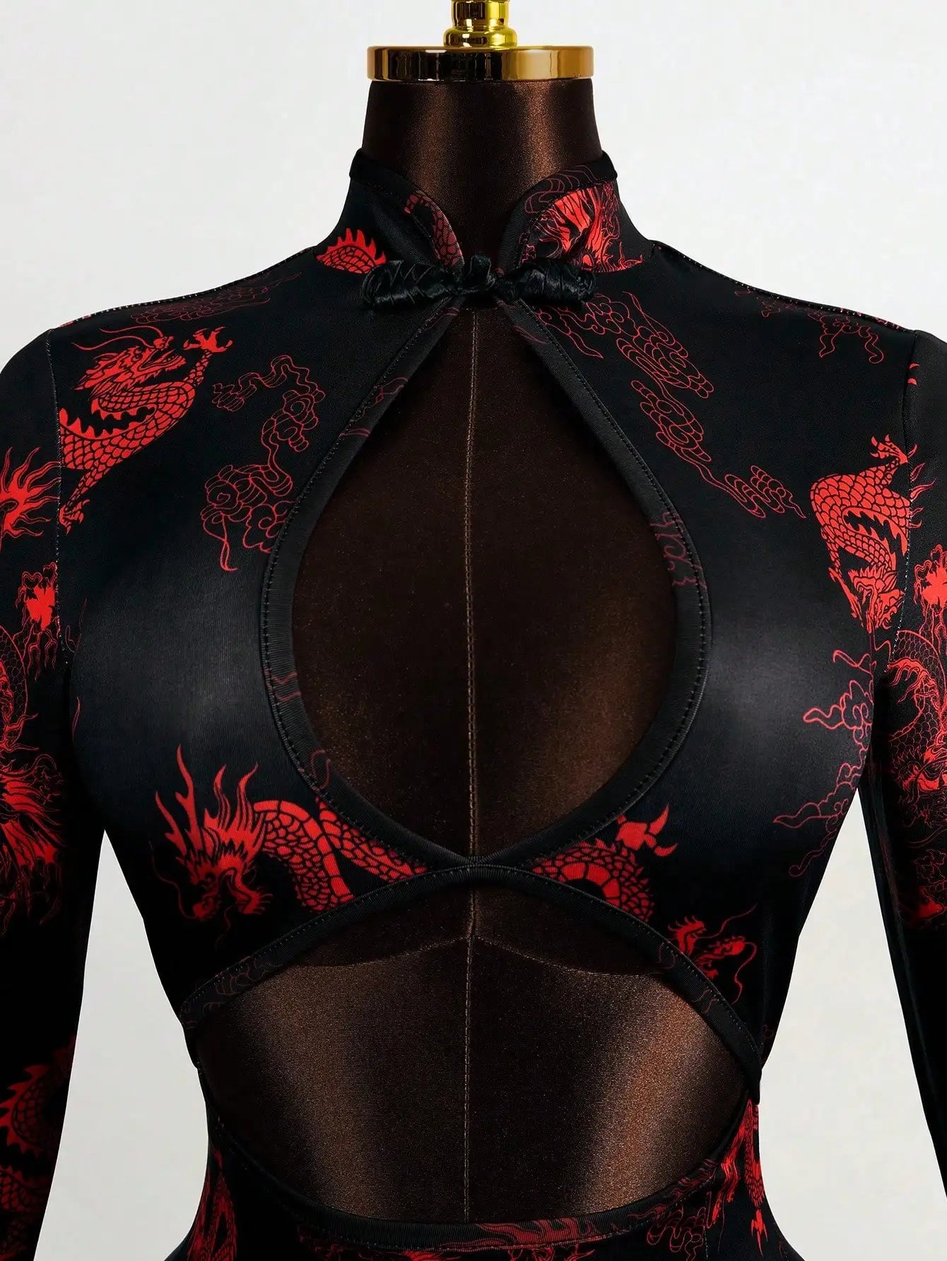 Dragon Print Faux Dress with Hollow Front & High Slit