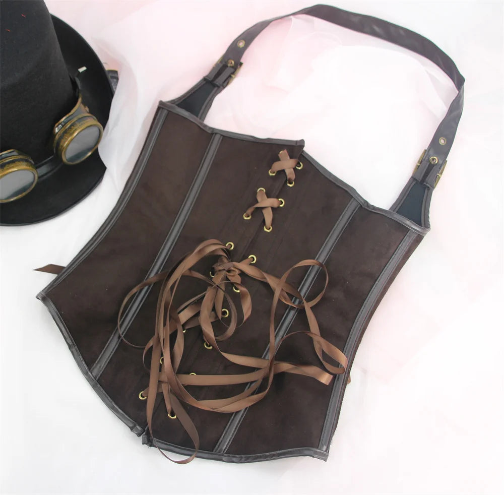 Brown Deer Skin Velvet Corset Top