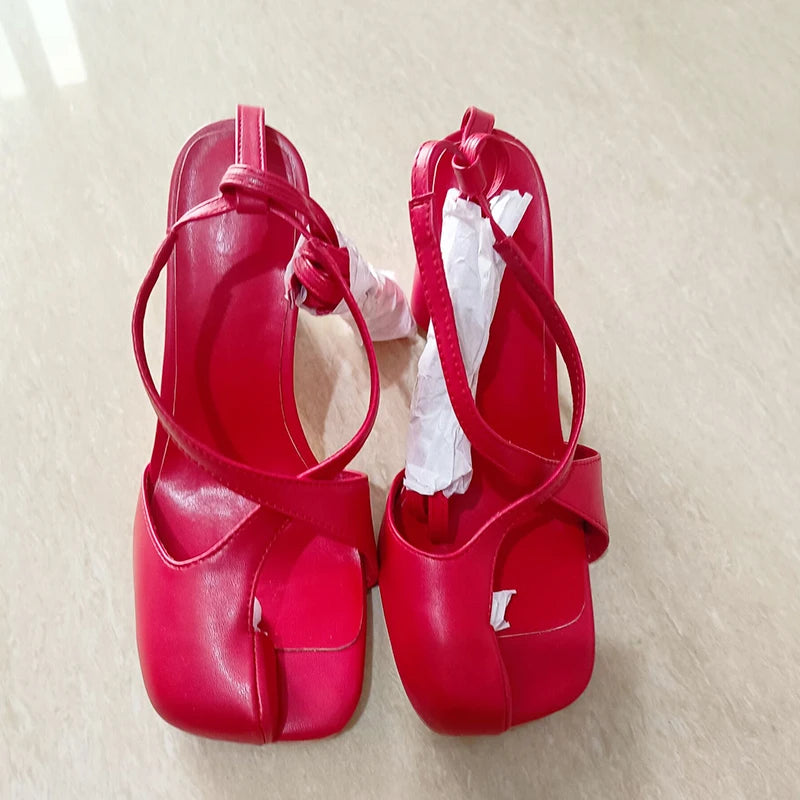 Summer spilt toe heel lace up slides